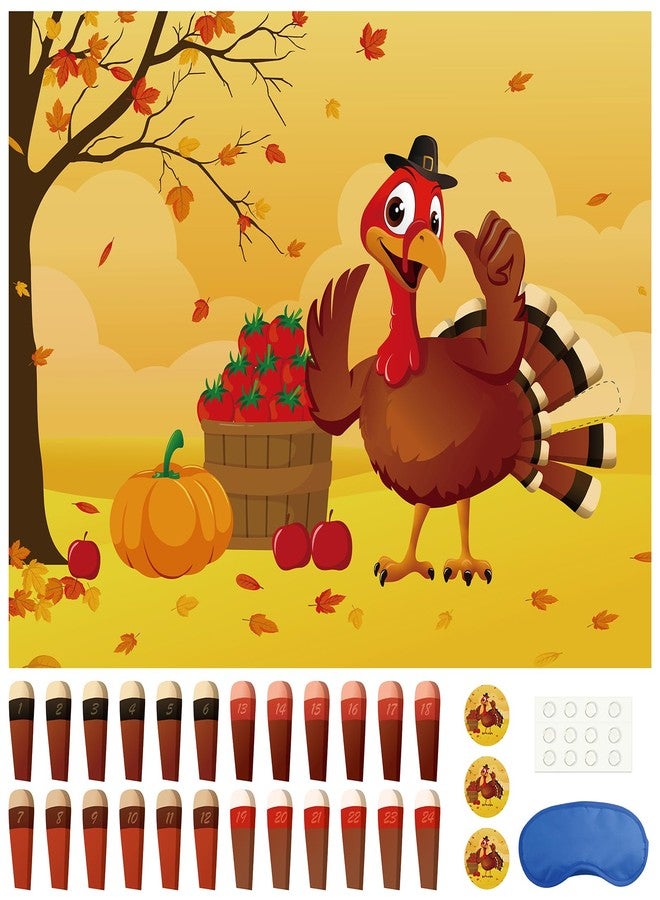 Morcheiong Pin The Tail on The Turkey Thanksgiving Game with 48 Tails, Thanksgiving Party Favors Activities Supplies Decorations for Kids - Image 1